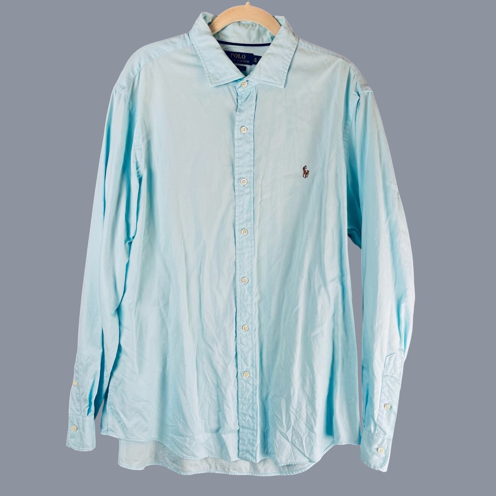 Polo Ralph Lauren Mens XL Luxury Oxford Button Down Shirt Aqua Blue Long Sleeve